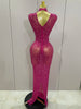 Sexy Sparkly Crystal Diamonds Mesh See Through Long Dress Women Elegant Party Costume Singer Stage Performance Outfit