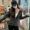 Women Solid Color Slim Fit Zip Up Sweatshirts Spring Autumn Fitness Joggers Sports Jacket Korean Tight Hooded Woman Coat