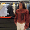 Suede Knit Patchwork Short Jacket Stand Collar Gold Single Button Long Sleeve Coat Female Spring Casual Daily Streetwear