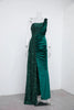 Wine Sequin Evening Dress Elegant Women One Shoulder Draped Split Wedding Party Prom Dresses Bridesmaid Wine Long Gown