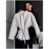Casual Lace Up Solid Color Women's Coat V-neck Button Pocket Loose Cotton Jacket Autumn Winter Clothes Daily Wear