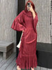 Ruffle Sleeves Pleated Dress For Women Lapel Solid Color Maxi Style Loose Elegant Clothing Spring 2DA2766