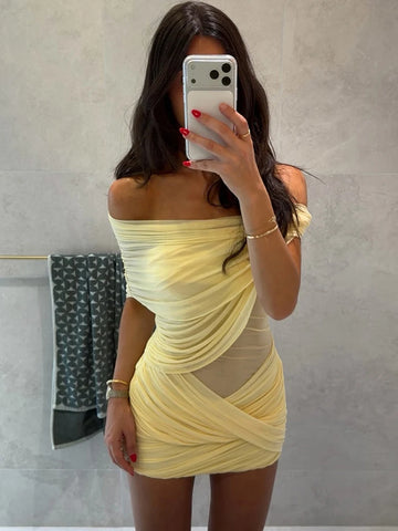 Sexy Multi-Layer Dress Women Sexy Patchwork Mesh Cross Party Peach Hip Chic Clubwear Birthday Vacation Mini Bodycon
