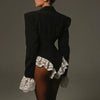 Lace Suit Jumpsuit Female Blazer Body Top V-Neck Slim Long Sleeve Sexy Cardigan Streetwear Women Black Rompers