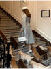 Women's Elegant Woolen Coat Dress Suit Chic Lapel Tweed Long Sleeve Slim Fit Office Set Autumn Winter Party Club Outfit