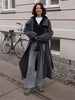 Retro Solid Stand Collar Long Tweed Coat Women Large Lapel Single Breasted Coats With Belt Lady Chic Street Outwear