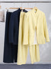 Chic Solid Stand Neck Blazer Jacket Pant Set Women Full Sleeve Shoulder Pads Coat Wide Leg Pants Autumn Commute Outfit