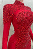 Yiling Sparkling Red Crystal Feather Mermaid Long Sleeve Long Dress Women's Formal Occasion Wedding Celebration Party