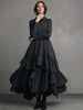 Women's Cowl Neck Dress Long Sleeve Black Minimalist Ruffle Layered Dress Gothic Casual Retro Pockets A-line Chic Dresses