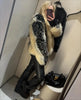 Women Color Block Faux Fur Coat Casual Round Neck Long-sleeved Fluffy Warm Crop Coats Winter Lady Chic Daily Street Jacket