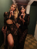 Hollow Out Lace Split Long Sleeve Women Dresses Evening Party Outfits O Neck Sheath Sexy Club Elegant Bodycon