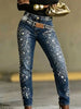 Women Denim Pant High Waist Skinny Stretchy European Casual Daily Elegant Rhinestone Autumn