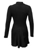 Women's Slim Fit Half High Collar Waist Cinched A-Line Skirt Long Sleeved Pit Stripe Dress