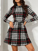Women Autumn Winter Vintage Plaid Dress Funnel Neck Long Sleeve Elegant Mature Versatile Casual Party Midi Dress