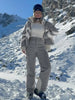 Women Chevron Color Block Padded Ski 2 Piece Set Fleece Collar Zipper Snow Jacket Cargo Wide Leg Pants Winter Snowboard Outfits