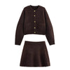 Women Single Breasted Knit Cardigan Long Sleeve O Neck With Pockets Spring Jacket Female Elegant Brown Coat
