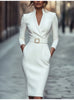 Party Bodycon Midi Dress Women Autumn Long Sleeve V-neck Slim Sashes Lace Up Dresses Elegant Robes