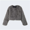 Chic Grey Fluffy Faux Fur Jacket Women Elegant O Neck Long Sleeves Cropped Coats Autumn Winter Lady High Street Outwears