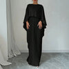 Elegant Cape Sleeve Pleated Maxi Dress for Women, O-Neck Solid Color Loose Flowy Long Dress for Party Wedding