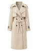 Khaki Lace Up Cape Trench Coat Loose Solid Full Sleeve Lapel Windbreaker Autumn Commute Casual Daily Coats