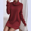 Women's Autumn Winter Knit Dress Solid Color Loose Turtleneck Comfortable Sweater Style Gown