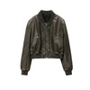 Women's vintage imitation leather bomber jacket coat top women's style
