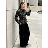 Floral Print Fitted Short Jacket Women Casual Stand Collar Long Sleeves Button Outerwear Lady Autumn Party Daily Coat
