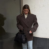 Chic Solid Women's Woolen Coat Lapel Double-Breasted Full Sleeve Waist-Closed Lady Coats Spring Female Streetwear