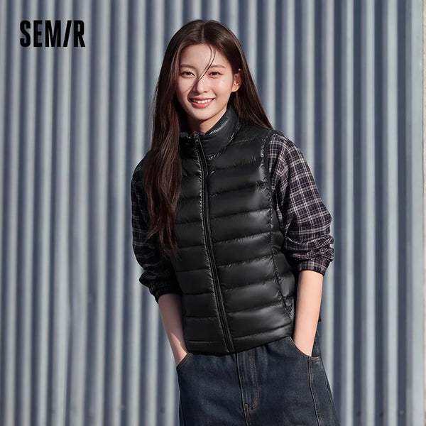 Women Down Vest Thermal Warmth Lightweight 90 Percent Down Fill Slim Fit Stand Collar Layering Solid Color