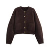 Women Single Breasted Knit Cardigan Long Sleeve O Neck With Pockets Spring Jacket Female Elegant Brown Coat