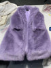 Women Thick Faux Fur Jacket Work Y2k Autumn Winter Maxi Coat Long Warm Belt Fur Purple Parkas Bontjas Furry Outerwear