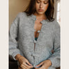 Fuzzy Frog Button Women's Knit Cardigan Long Sleeve Loose Cropped Cardigan Solid Relaxed Knit Top Daily Jackets