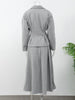 Autumn Winter Lady Office Two-piece Set Woolen Coat Skirt Set Women Lapel Hidden Buckle Blazers+High Waist Pleated Skirt Outfits