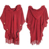 Womens Bohemian Hooded Knitted Shawl Winter Warm Button Wraps Scarf Coat Cloak Cardigan