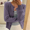 O Neck Solid Color Simple Short Loose Fit Knitted Cardigan Pring Autumn Sweet Casual Long Sleeve Sweater Jacket Women 9053