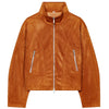 Faux Suede Cropped Jacket Women's Jacket Autumn Orange Long Sleeve Stand Collar Zip-Up Slim Outerwear Chic Top