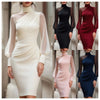 Women Mock Neck Mesh Long Sleeve Midi Dress Asymmetric Ruched Waist Slim Bodycon Elegant Wedding