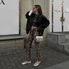 Vintage Leopard Print Denim Jean Women Y2K Casual High Waist Straight Pencil Long Pants Harajuku Streetwear Chic Female Trousers