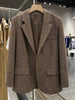 Retro Woolen Suit Jacket Women Long Sleeves Singel Breasted Brown Color Pocket Chic Blazers Office Lady Clothing 2DB2124