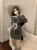 Y2K Knitted Mini Dress Women Streetwear Sexy Off Shoulder Sweater A Line Dresses Christmas Party Korean Bodycon Vestidos