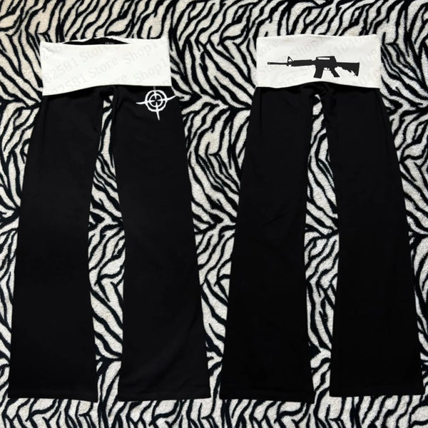 Aesthetic Gun Print Y2K Pants Rock Punk Style Comfortable Pants Gothic Retro Casual Women's Wide Leg Pants Emo Girl