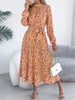 Floral Stand Up Collar Bridesmaid Dress Spring Autumn Elegant Long Sleeve Waist Cinching Pleated Dresses Woman Clothing