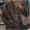 Women's Oversized Coats V-neck Long Sleeve Pocket Faux Fur Jackets Winter Female Furry Solid Loose Fitting Jacket Outerwears