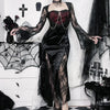 Elegant Mall Gothic Women Evening Dresses Grunge Aesthetic E-girl Velvet Midi Dress Lace Splice Sexy Split Alt Outfits