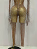 Sparkly Rhinestones Sexy Mesh See Through Bodycon Jumpsuit Women Birthday Gown Women Bar Nightclub Dancer Stage Outfit