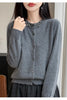 Autumn Winter Women's 100% Merino Wool Knit Cardigan Stand Collar Single Row Button Front Sweater Soft Warm Office Wear Coat