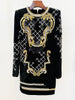 High Street F/W Designer Runway Women's Long Sleeve Sequined Pearls Beaded Velvet Dress