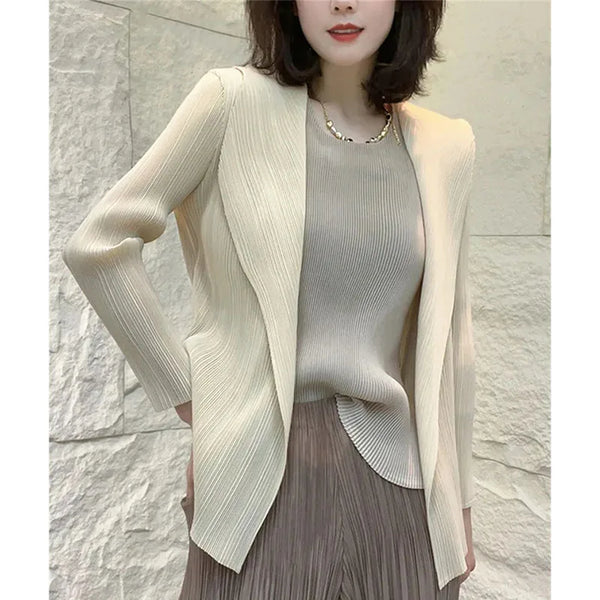Korean Lady Long Sleeve Suit Outwear Femme Pleats Please Blazer Top Coat Autumn Women Advanced Leisure Jacket