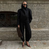 Edgy Stand Collar Woolen Women Coat Street Loose Long Sleeve Button Black Female Jacket Casual Autumn Winter Lady Outwear