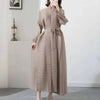 Spliced Pleated Dress For Women V-neck Long Sleeves Designer Belt Party Dresses Patchwork Female Clothing 2YA1324